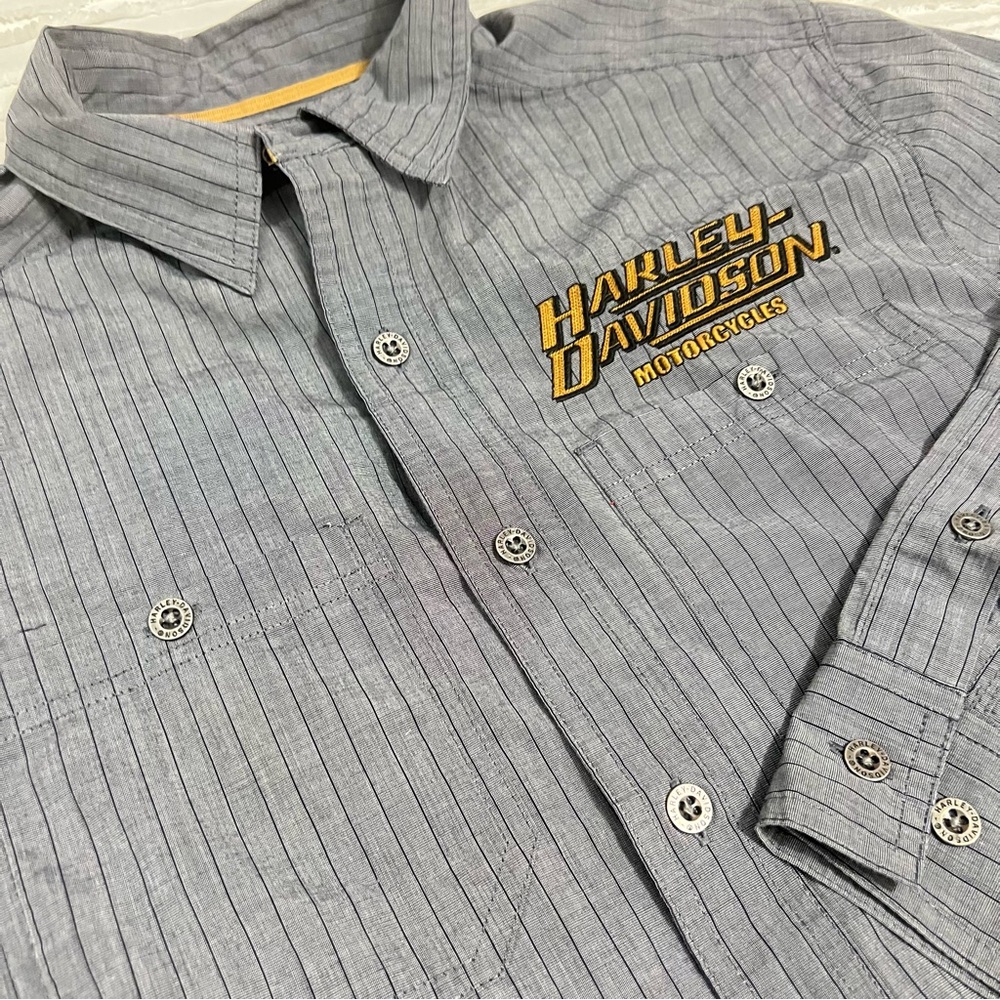 Harley-Davidson Motorcycles Men's Long Sleeve Button Up Pinstripe Gray Small